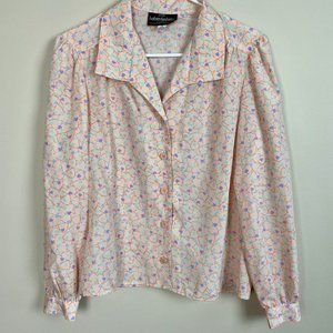 Vintage 80s Haberdashery 100 % Polyester Collared Long Sleeve Blouse Top Size 6
